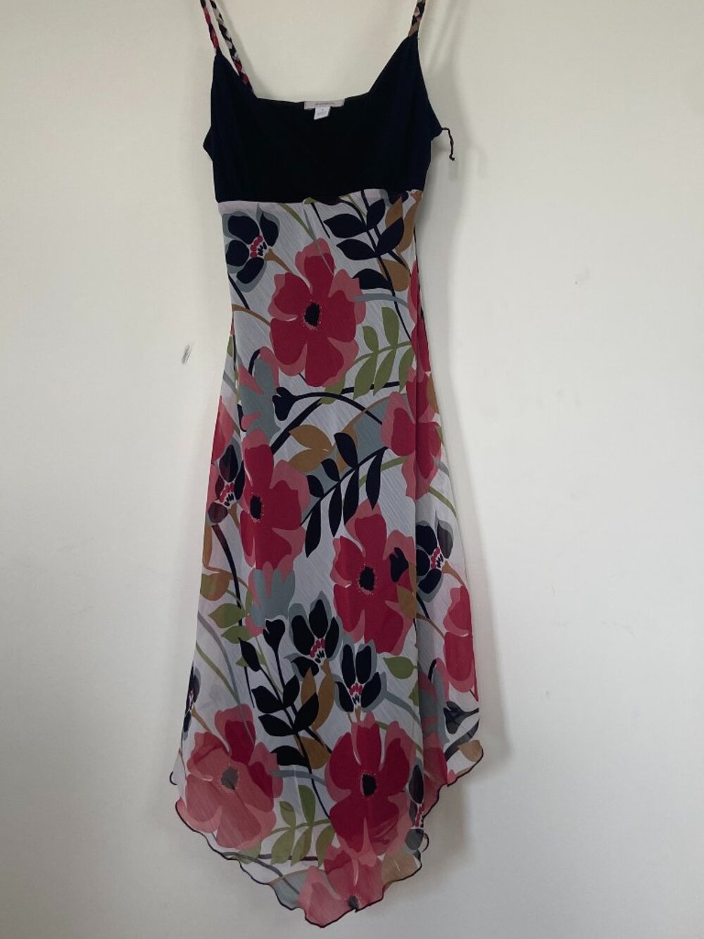 Dressbarn Women's Y2K Braided Strap Floral Midi Asymmetrical Pullover Dress Sz 8